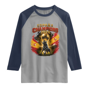 Espana Champions 2026 Raglan Shirt Spain Football Fan Spanish Bull Graphic TS11 Sport Gray Navy Print Your Wear