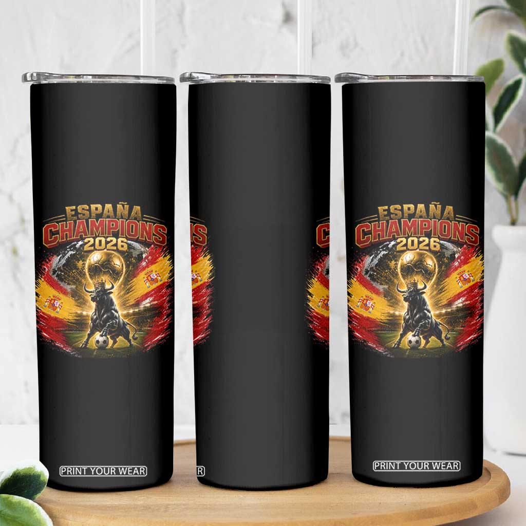 Espana Champions 2026 Skinny Tumbler Spain Football Fan Spanish Bull Graphic TS11 Print Your Wear