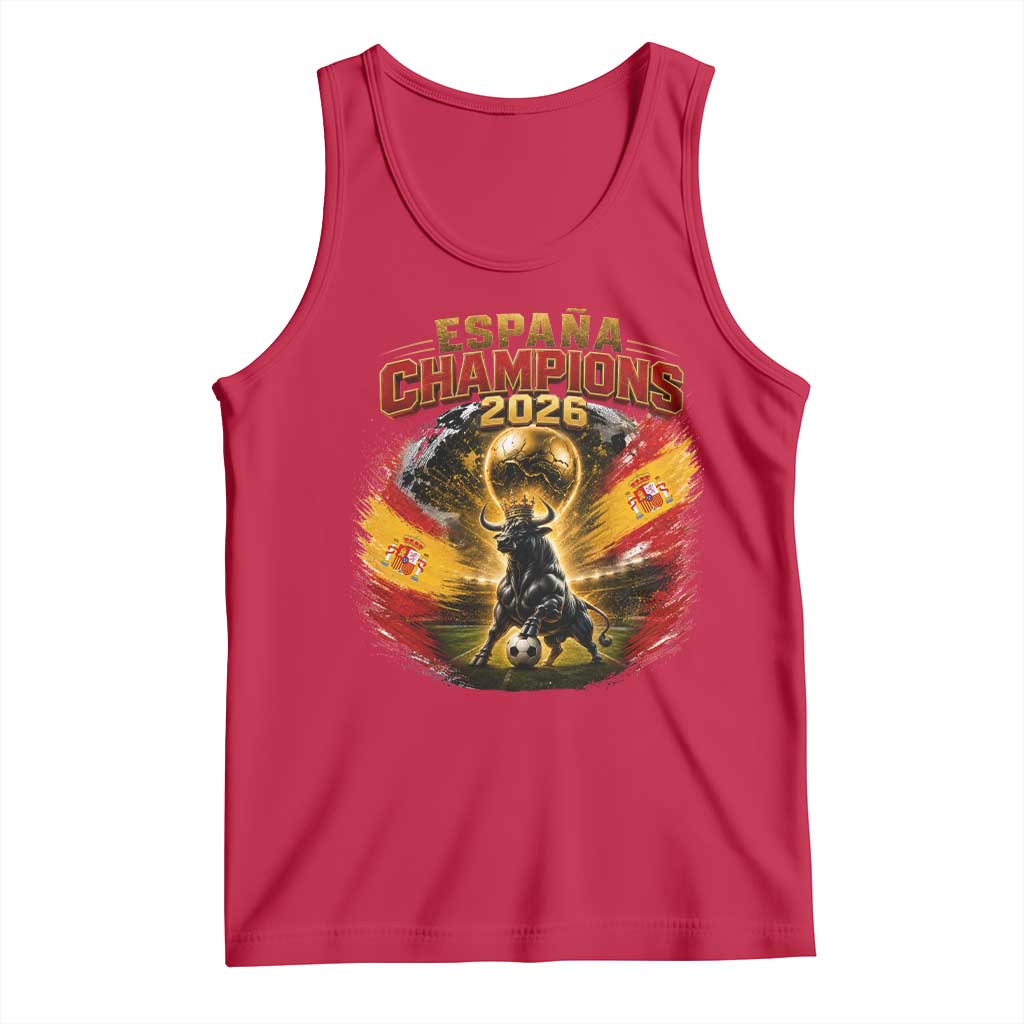 Espana Champions 2026 Tank Top Spain Football Fan Spanish Bull Graphic TS11 Red Print Your Wear