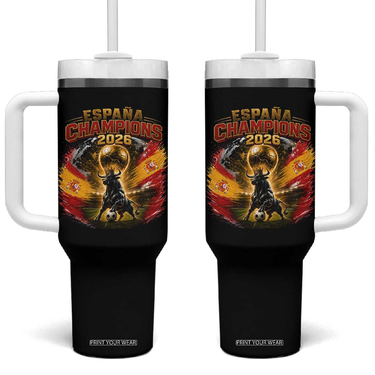 Espana Champions 2026 Tumbler With Handle Spain Football Fan Spanish Bull Graphic TS11 One Size: 40 oz Black Print Your Wear