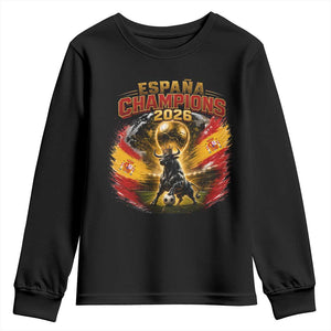 Espana Champions 2026 Youth Sweatshirt Spain Football Fan Spanish Bull Graphic
