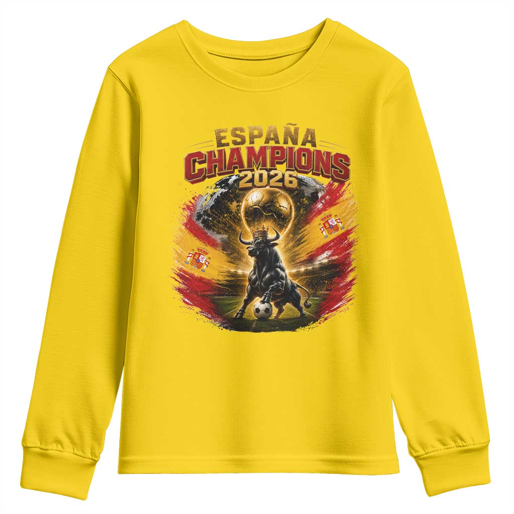Espana Champions 2026 Youth Sweatshirt Spain Football Fan Spanish Bull Graphic