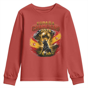 Espana Champions 2026 Youth Sweatshirt Spain Football Fan Spanish Bull Graphic