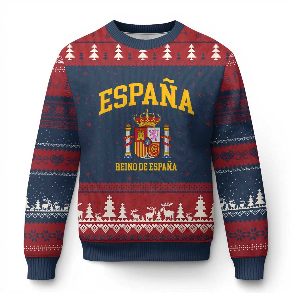 Spain Reino De Espana Ugly Christmas Sweater Vintage Spanish Flag Coat of Arms TS11 Navy Red Print Your Wear