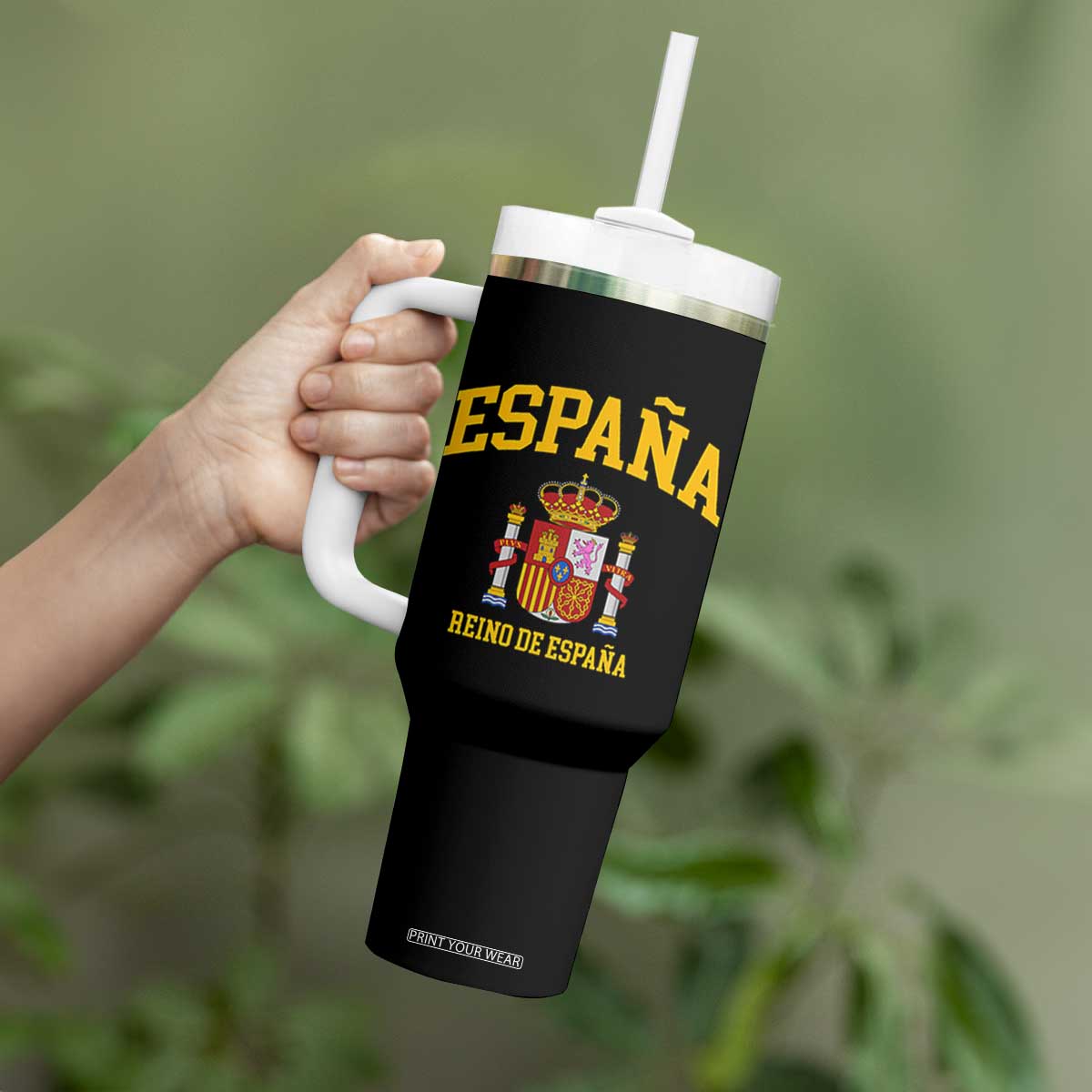 Spain Reino De Espana Tumbler With Handle Vintage Spanish Flag Coat of Arms