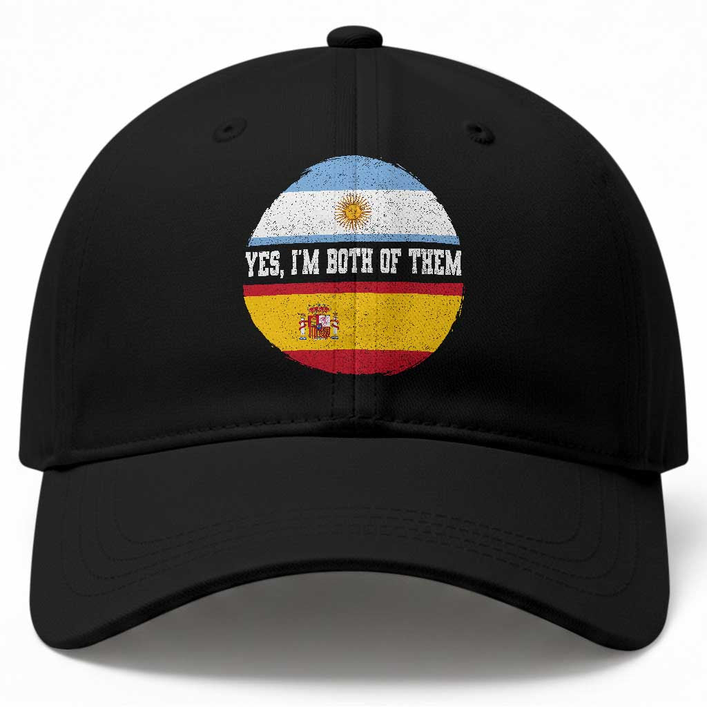 Spanish Argentinian Roots Baseball Cap Yes I'm Both Of Them Vintage Spain Argentina Half Flag TS11 Print Your Wear