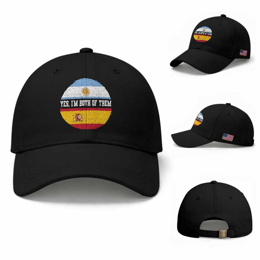 Spanish Argentinian Roots Baseball Cap Yes I'm Both Of Them Vintage Spain Argentina Half Flag