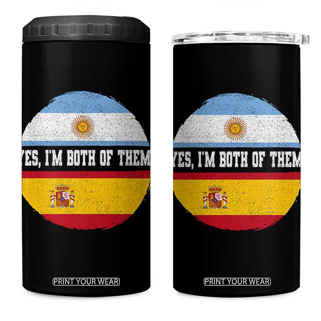 Spanish Argentinian Roots 4 in 1 Can Cooler Tumbler Yes I'm Both Of Them Vintage Spain Argentina Half Flag TS11 One Size: 16 oz Black Print Your Wear
