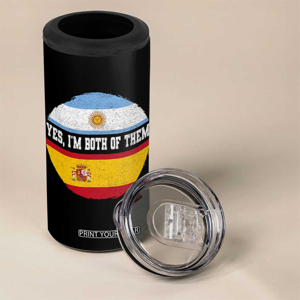 Spanish Argentinian Roots 4 in 1 Can Cooler Tumbler Yes I'm Both Of Them Vintage Spain Argentina Half Flag