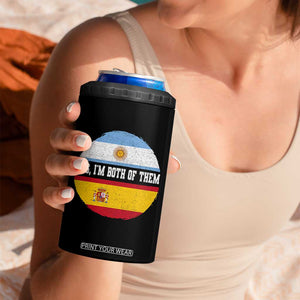Spanish Argentinian Roots 4 in 1 Can Cooler Tumbler Yes I'm Both Of Them Vintage Spain Argentina Half Flag