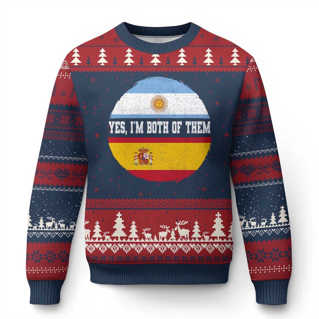 Spanish Argentinian Roots Ugly Christmas Sweater Yes I'm Both Of Them Vintage Spain Argentina Half Flag TS11 Navy Red Print Your Wear