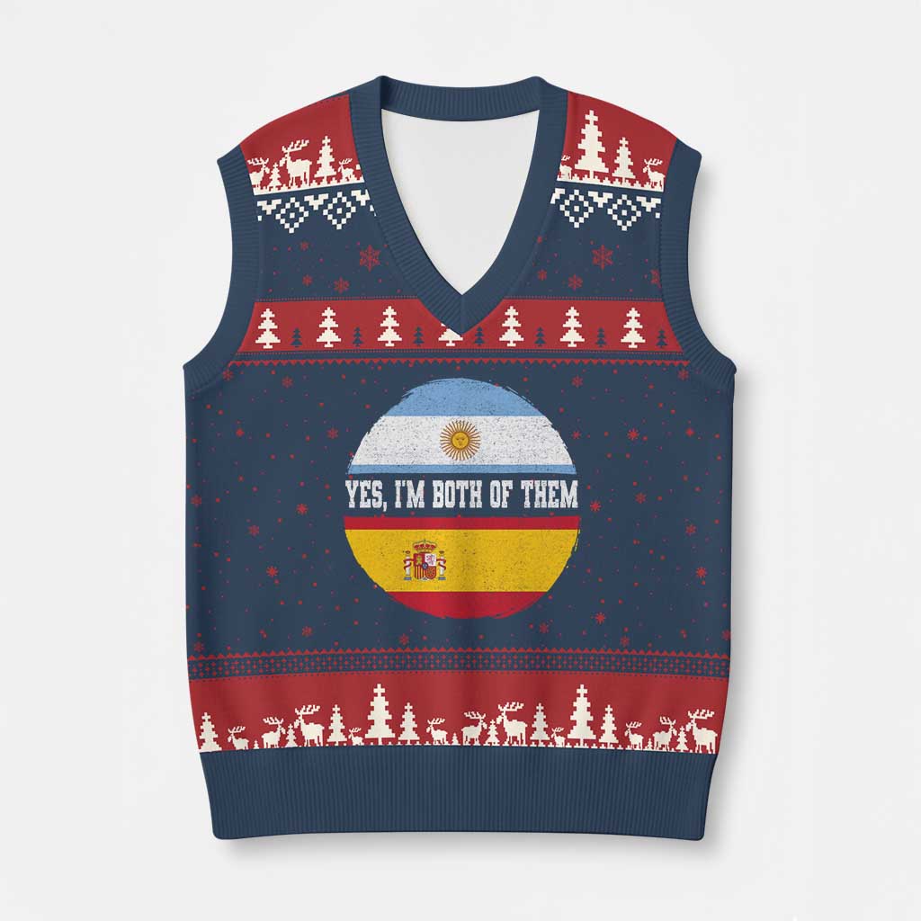 Spanish Argentinian Roots V-Neck Knit Sweater Vest Yes I'm Both Of Them Vintage Spain Argentina Half Flag