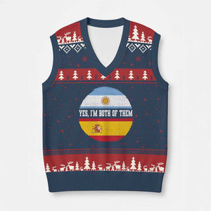 Spanish Argentinian Roots V-Neck Knit Sweater Vest Yes I'm Both Of Them Vintage Spain Argentina Half Flag