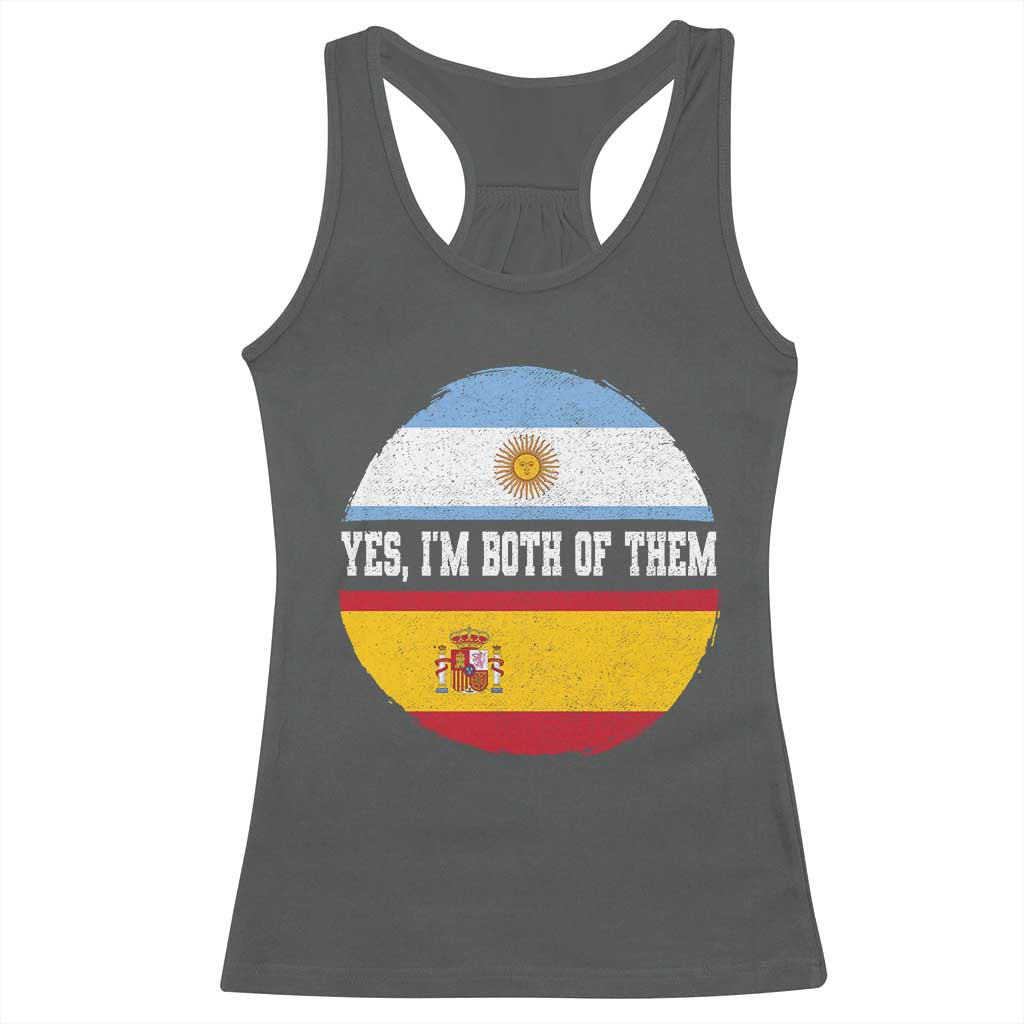 Spanish Argentinian Roots Racerback Tank Top Yes I'm Both Of Them Vintage Spain Argentina Half Flag