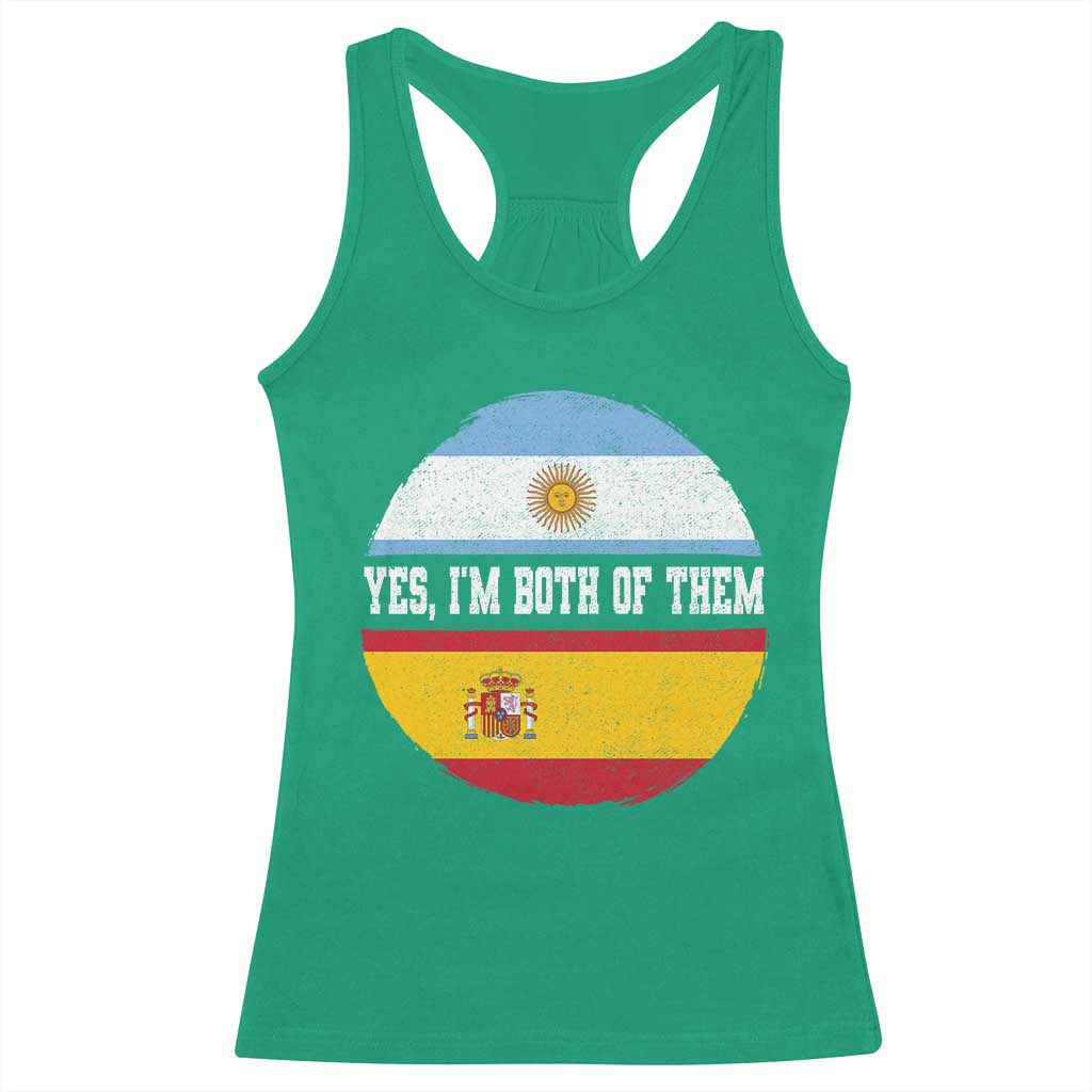 Spanish Argentinian Roots Racerback Tank Top Yes I'm Both Of Them Vintage Spain Argentina Half Flag