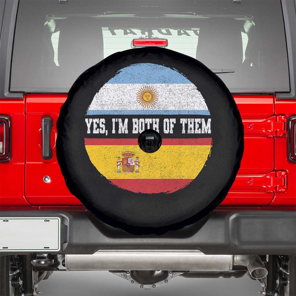 Spanish Argentinian Roots Spare Tire Cover Yes I'm Both Of Them Vintage Spain Argentina Half Flag