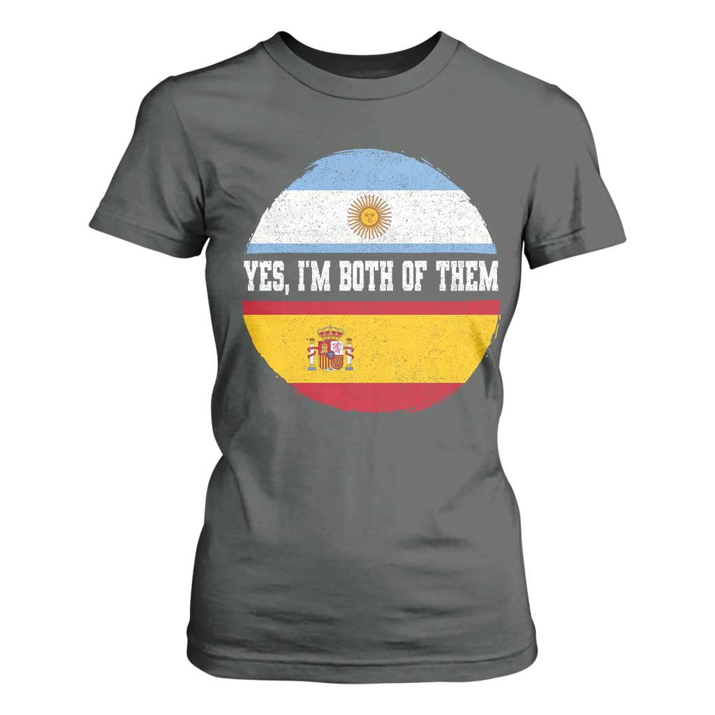 Spanish Argentinian Roots T Shirt For Women Yes I'm Both Of Them Vintage Spain Argentina Half Flag