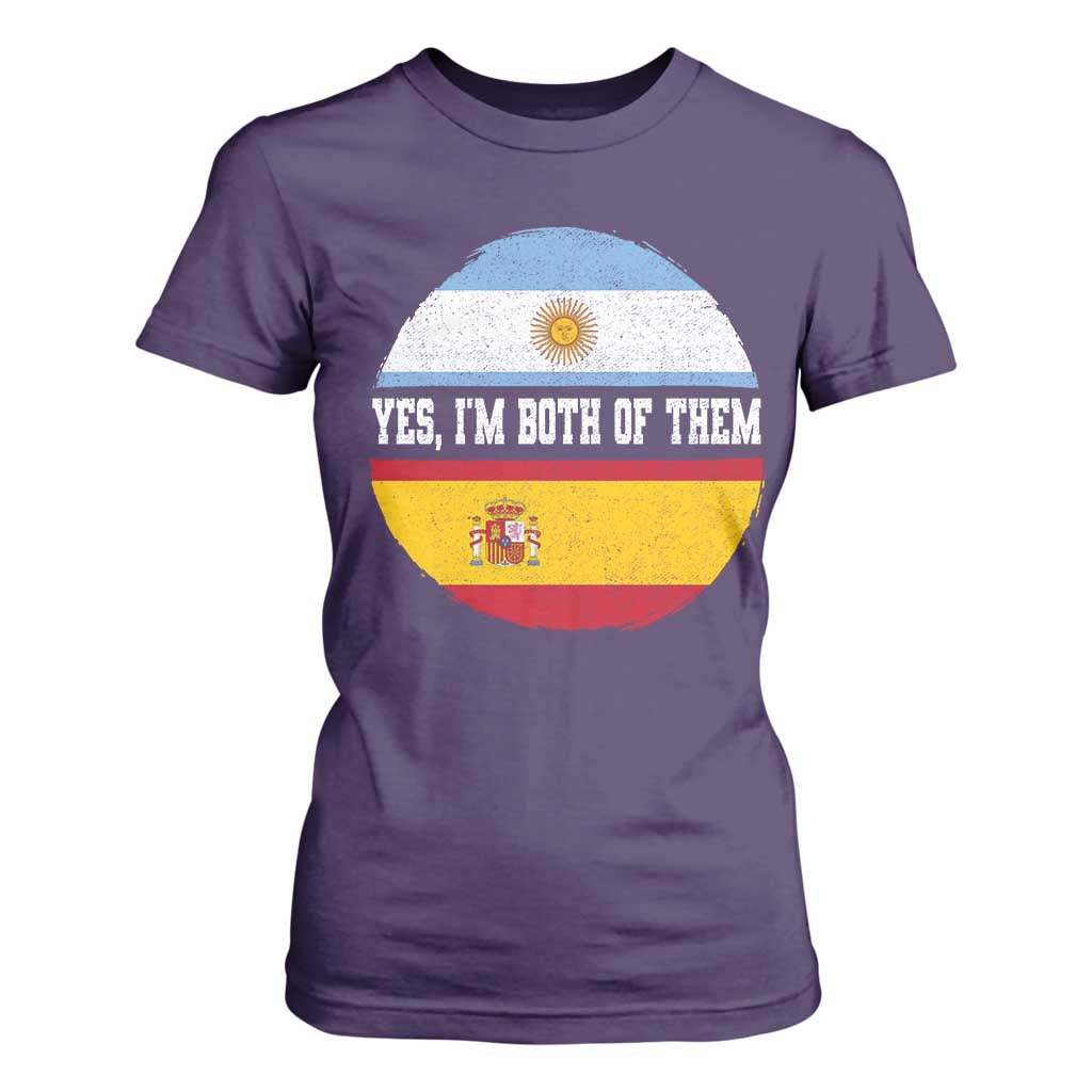 Spanish Argentinian Roots T Shirt For Women Yes I'm Both Of Them Vintage Spain Argentina Half Flag