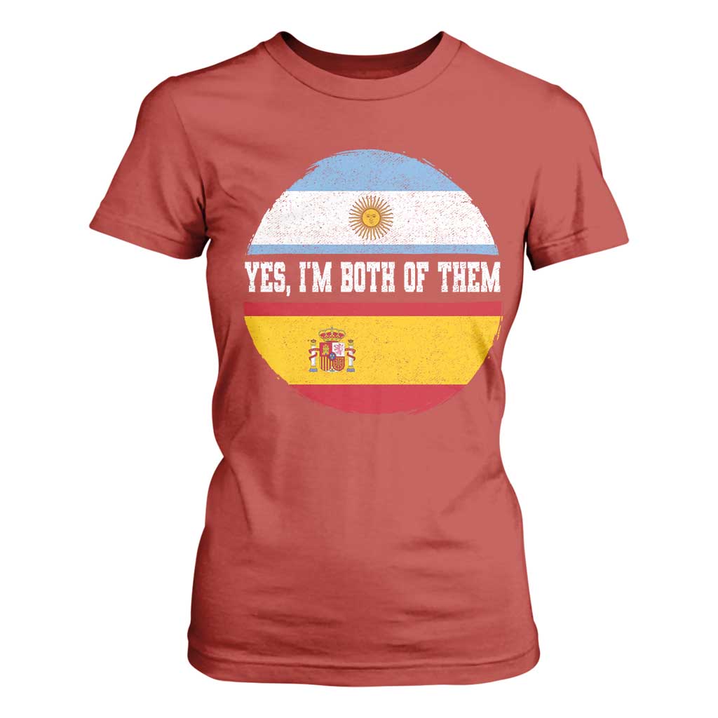 Spanish Argentinian Roots T Shirt For Women Yes I'm Both Of Them Vintage Spain Argentina Half Flag