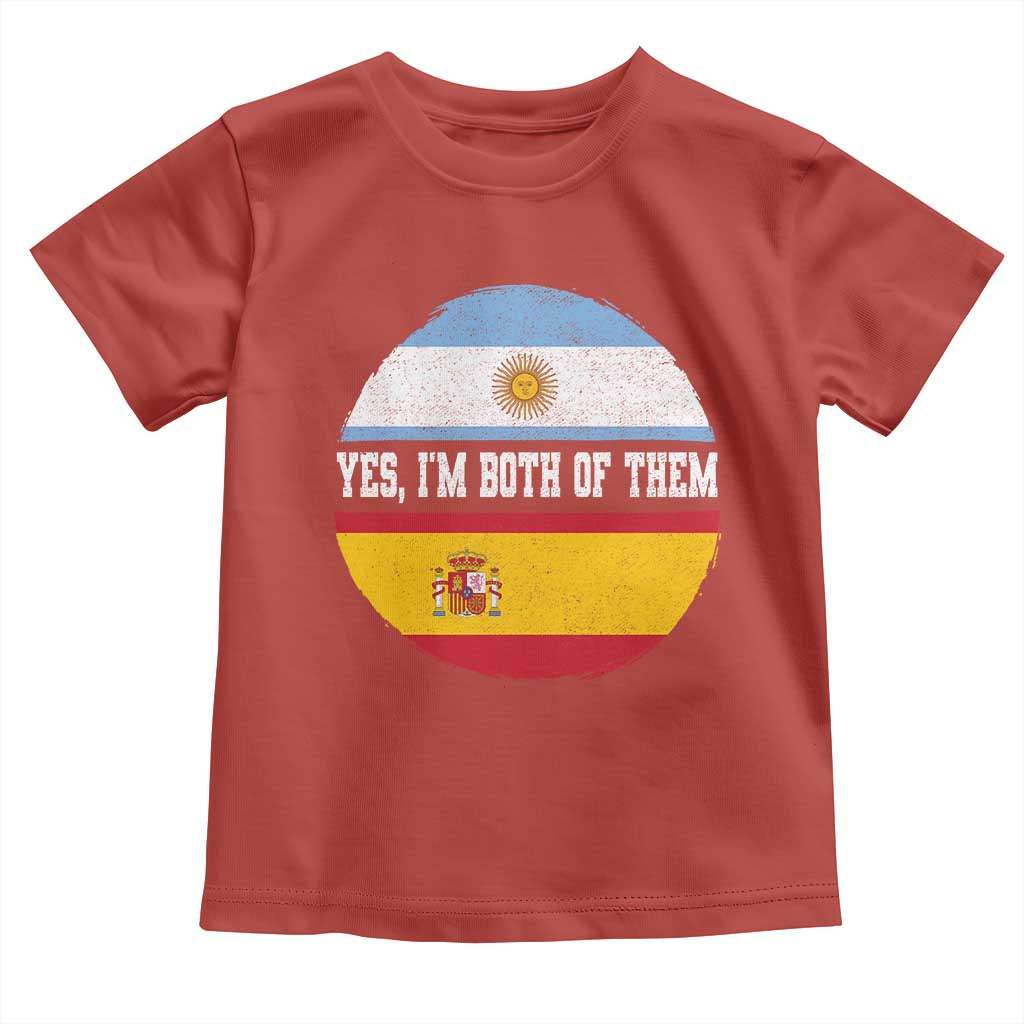 Spanish Argentinian Roots Toddler T Shirt Yes I'm Both Of Them Vintage Spain Argentina Half Flag