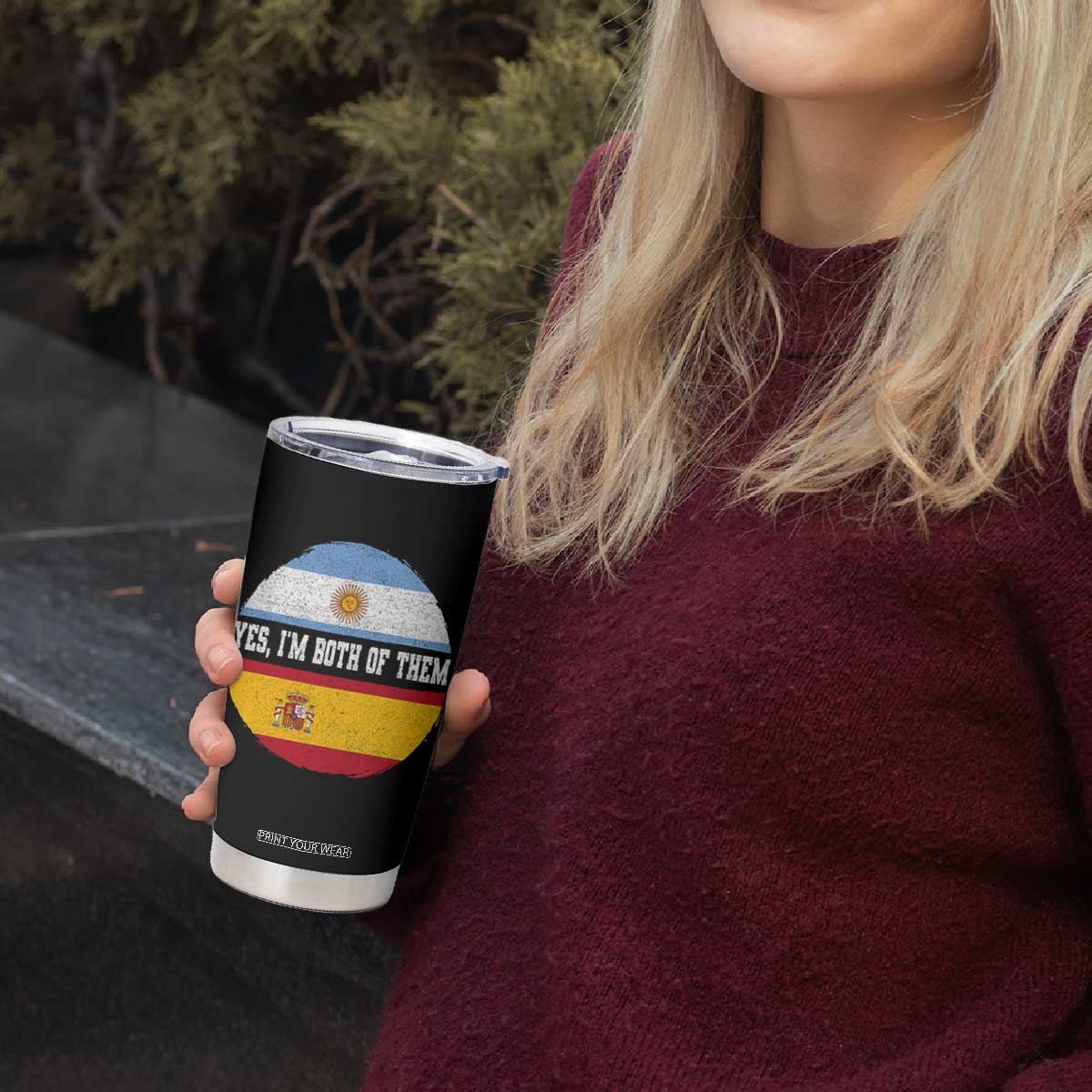 Spanish Argentinian Roots Tumbler Cup Yes I'm Both Of Them Vintage Spain Argentina Half Flag