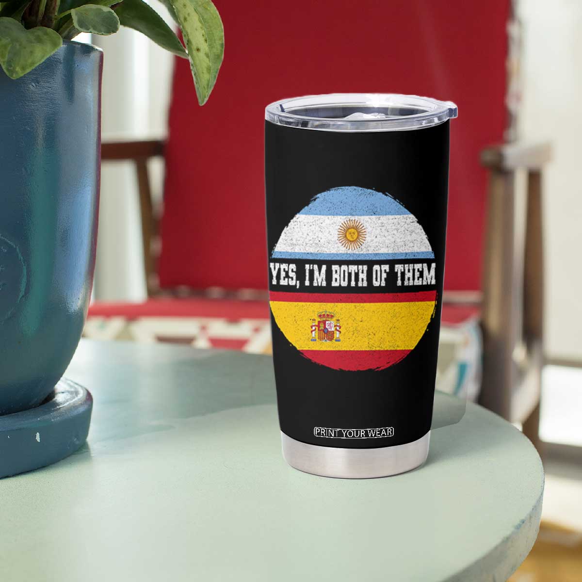 Spanish Argentinian Roots Tumbler Cup Yes I'm Both Of Them Vintage Spain Argentina Half Flag