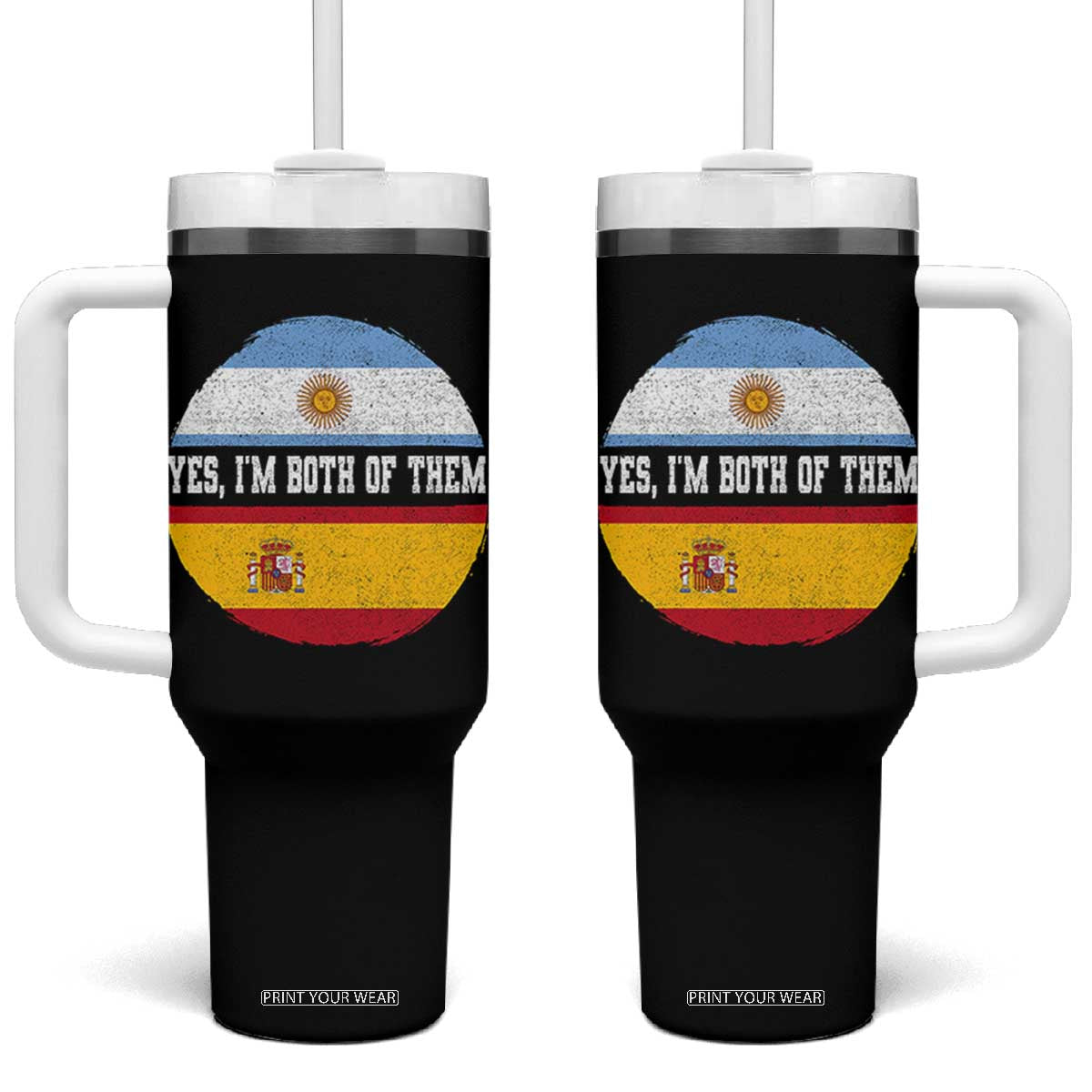 Spanish Argentinian Roots Tumbler With Handle Yes I'm Both Of Them Vintage Spain Argentina Half Flag