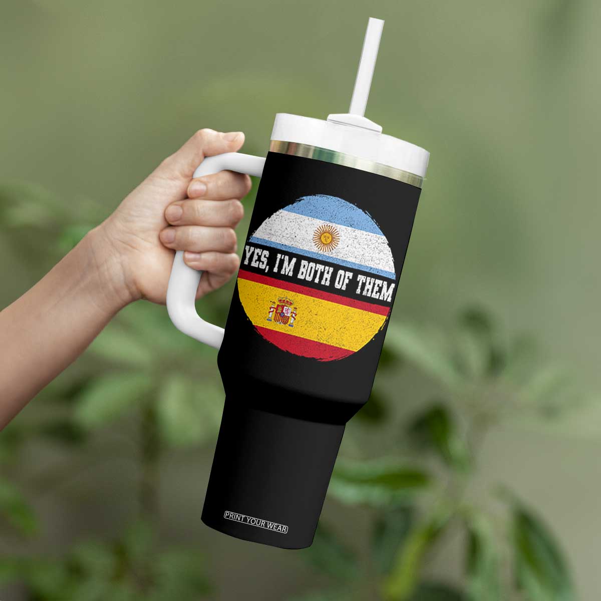 Spanish Argentinian Roots Tumbler With Handle Yes I'm Both Of Them Vintage Spain Argentina Half Flag