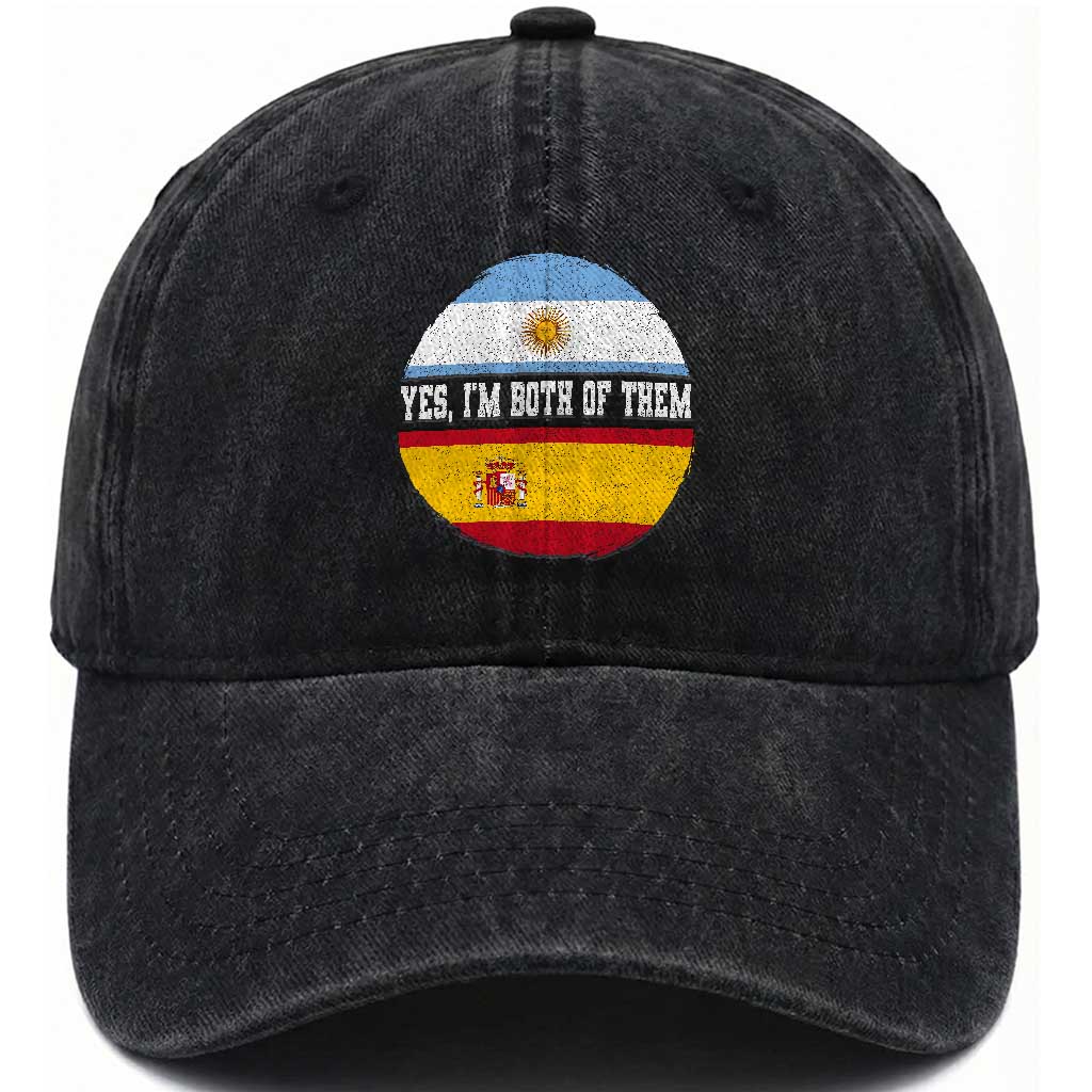Spanish Argentinian Roots Washed Cotton Baseball Cap Yes I'm Both Of Them Vintage Spain Argentina Half Flag TS11 Print Your Wear