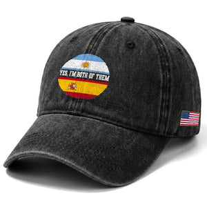 Spanish Argentinian Roots Washed Cotton Baseball Cap Yes I'm Both Of Them Vintage Spain Argentina Half Flag