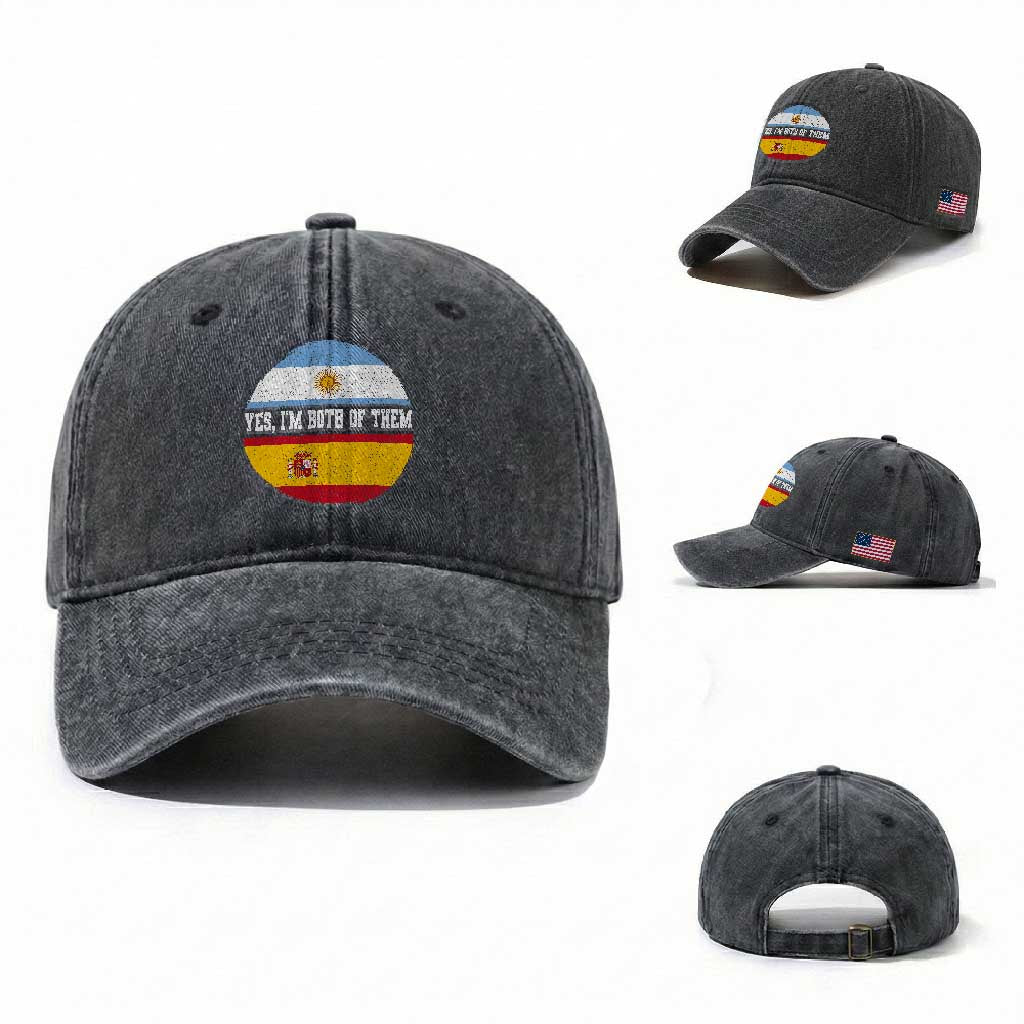 Spanish Argentinian Roots Washed Cotton Baseball Cap Yes I'm Both Of Them Vintage Spain Argentina Half Flag