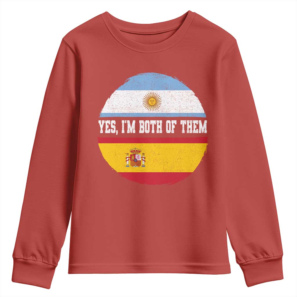 Spanish Argentinian Roots Youth Sweatshirt Yes I'm Both Of Them Vintage Spain Argentina Half Flag
