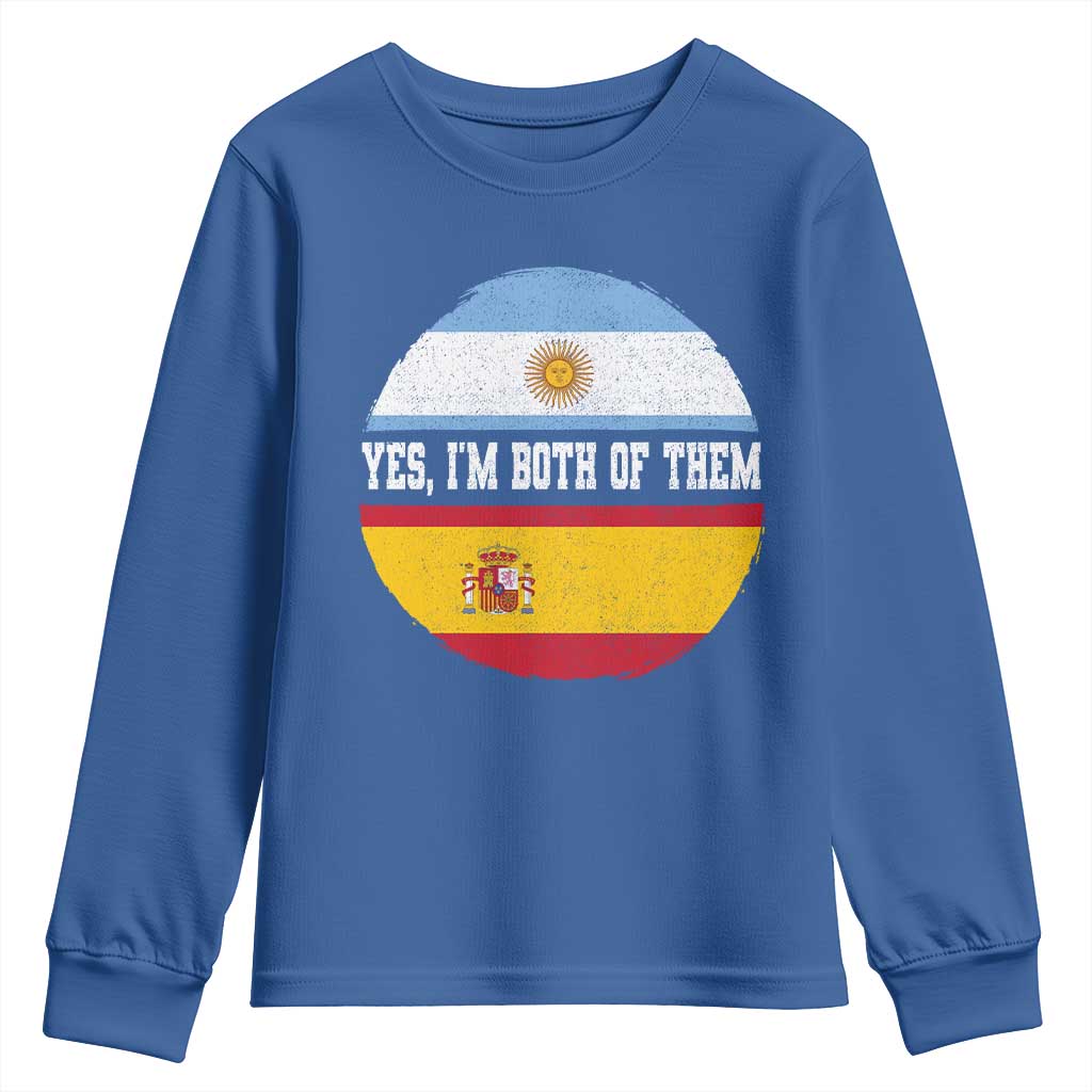 Spanish Argentinian Roots Youth Sweatshirt Yes I'm Both Of Them Vintage Spain Argentina Half Flag