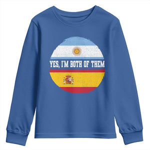 Spanish Argentinian Roots Youth Sweatshirt Yes I'm Both Of Them Vintage Spain Argentina Half Flag