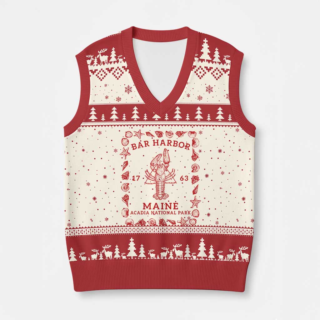 Bar Harbor Maine Lobster Acadia National Park 1763 V-Neck Knit Sweater Vest TS11 Beige Red Print Your Wear