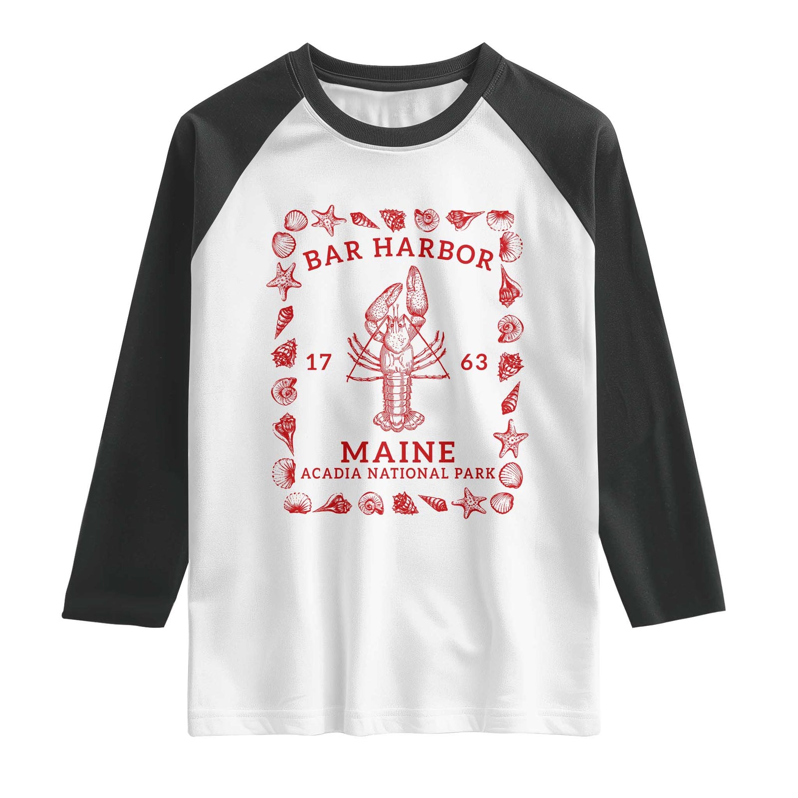 Bar Harbor Maine Lobster Acadia National Park 1763 Raglan Shirt TS11 White Black Print Your Wear