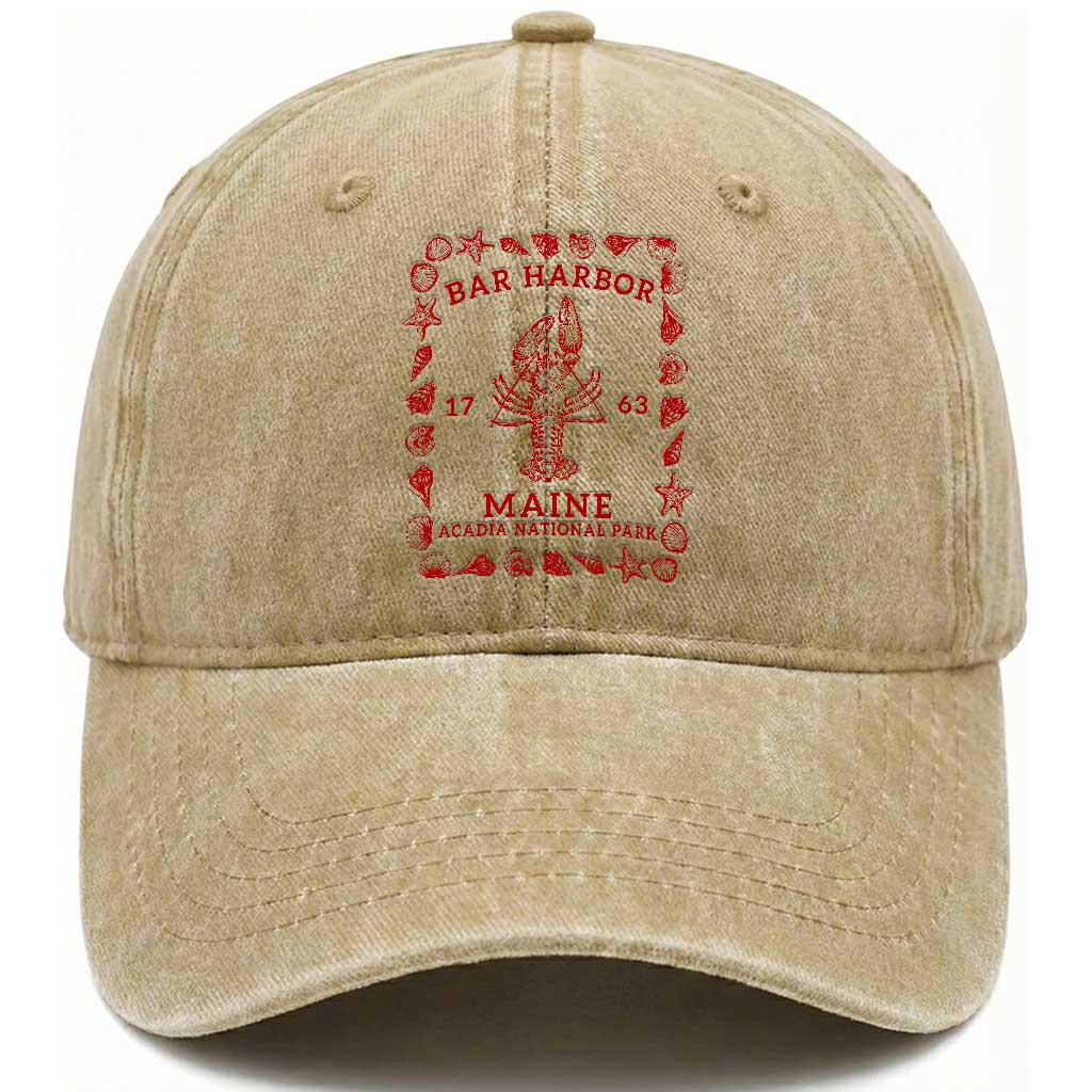 Bar Harbor Maine Lobster Acadia National Park 1763 Washed Cotton Baseball Cap TS11 Print Your Wear