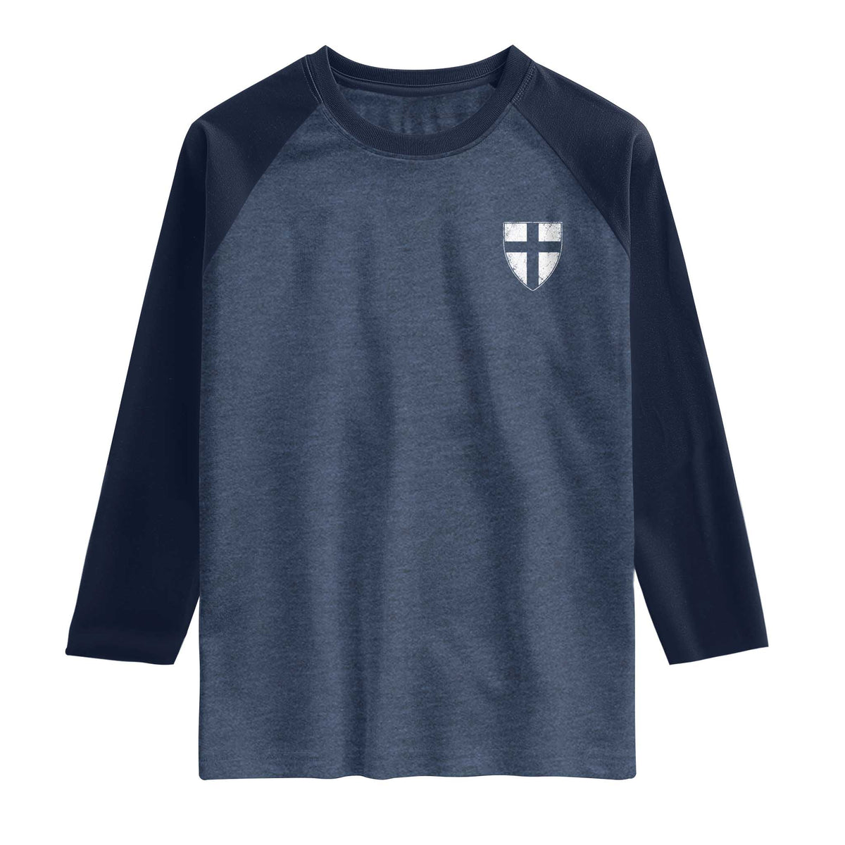Teutonic Order Flag Cross Knight Insignia Arms Shield Raglan Shirt TS11 Heather Denim Navy Print Your Wear