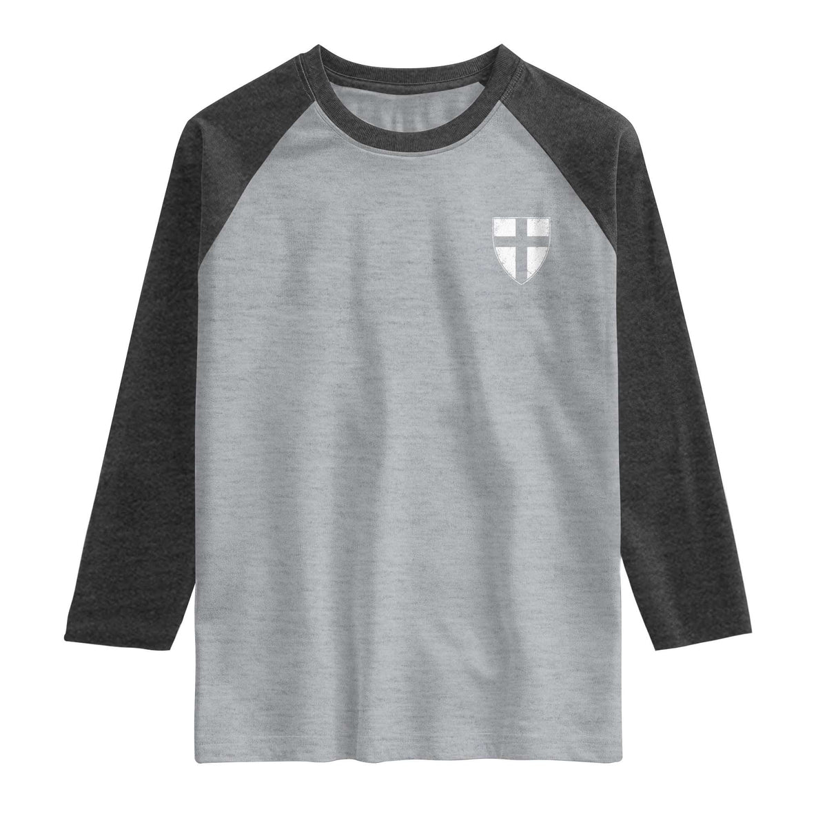 Teutonic Order Flag Cross Knight Insignia Arms Shield Raglan Shirt TS11 Heather Gray Heather Charcoal Print Your Wear