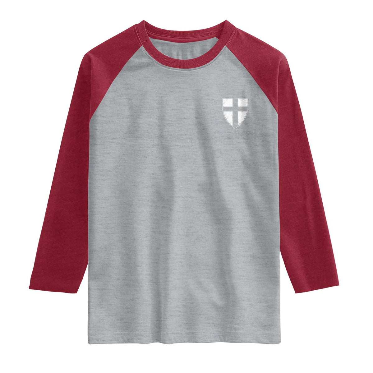 Teutonic Order Flag Cross Knight Insignia Arms Shield Raglan Shirt TS11 Heather Gray Heather Red Print Your Wear