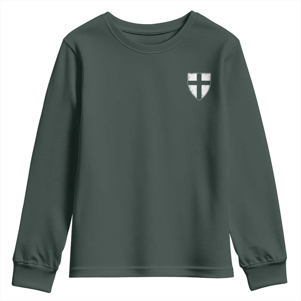 Teutonic Order Flag Cross Knight Insignia Arms Shield Youth Sweatshirt TS11 Dark Forest Green Print Your Wear