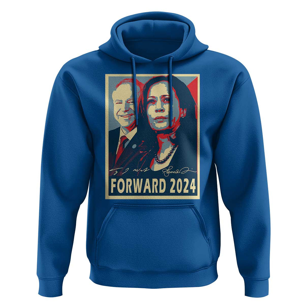 Harris Walz Hoodie Forward 2024 Not Going Back Signature Portraits TS11 Royal Blue Print Your Wear