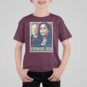 Harris Walz T Shirt For Kid Forward 2024 Not Going Back Signature Portraits TS11 Maroon Print Your Wear