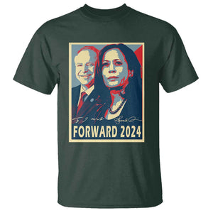 Harris Walz T Shirt Forward 2024 Not Going Back Signature Portraits TS11 Dark Forest Green Print Your Wear