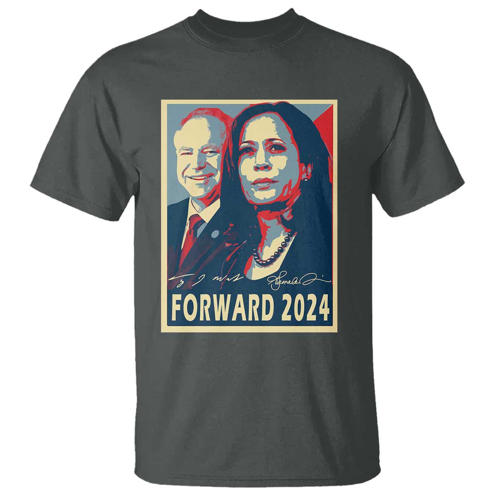 Harris Walz T Shirt Forward 2024 Not Going Back Signature Portraits TS11 Dark Heather Print Your Wear