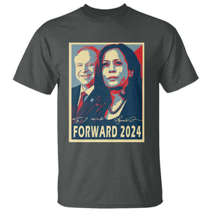 Harris Walz T Shirt Forward 2024 Not Going Back Signature Portraits TS11 Dark Heather Print Your Wear