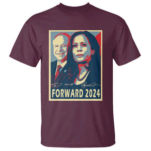 Harris Walz T Shirt Forward 2024 Not Going Back Signature Portraits TS11 Maroon Print Your Wear
