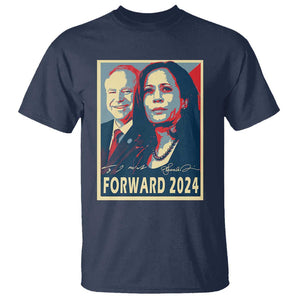 Harris Walz T Shirt Forward 2024 Not Going Back Signature Portraits TS11 Navy Print Your Wear