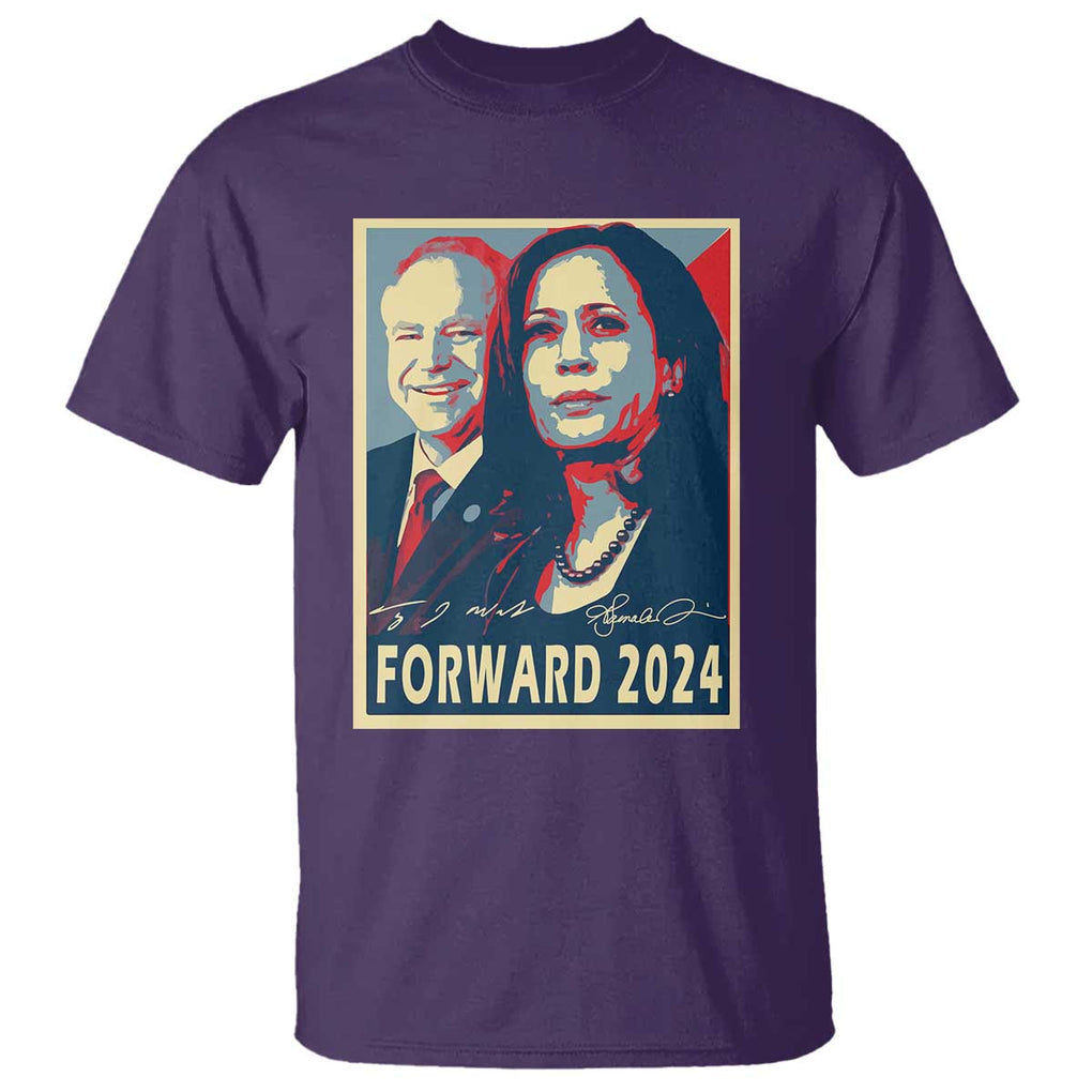 Harris Walz T Shirt Forward 2024 Not Going Back Signature Portraits TS11 Purple Print Your Wear
