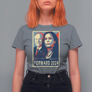 Harris Walz T Shirt For Women Forward 2024 Not Going Back Signature Portraits TS11 Charcoal Print Your Wear